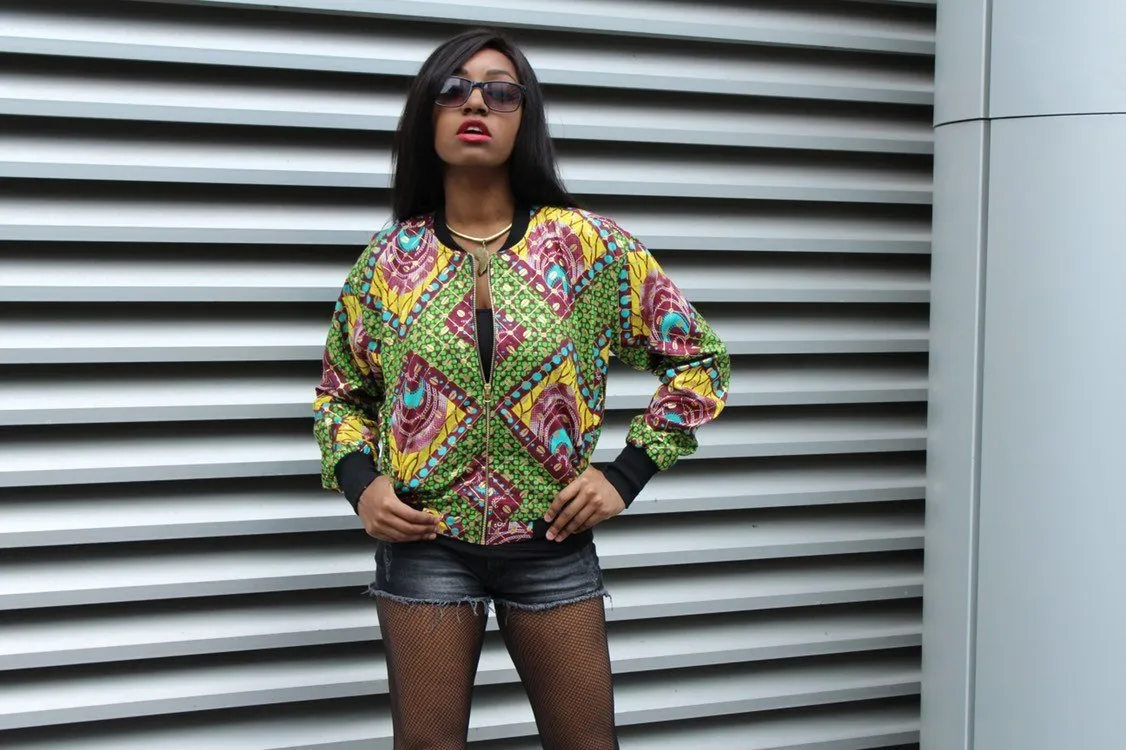 African Bomber Jacket in Gold African Print