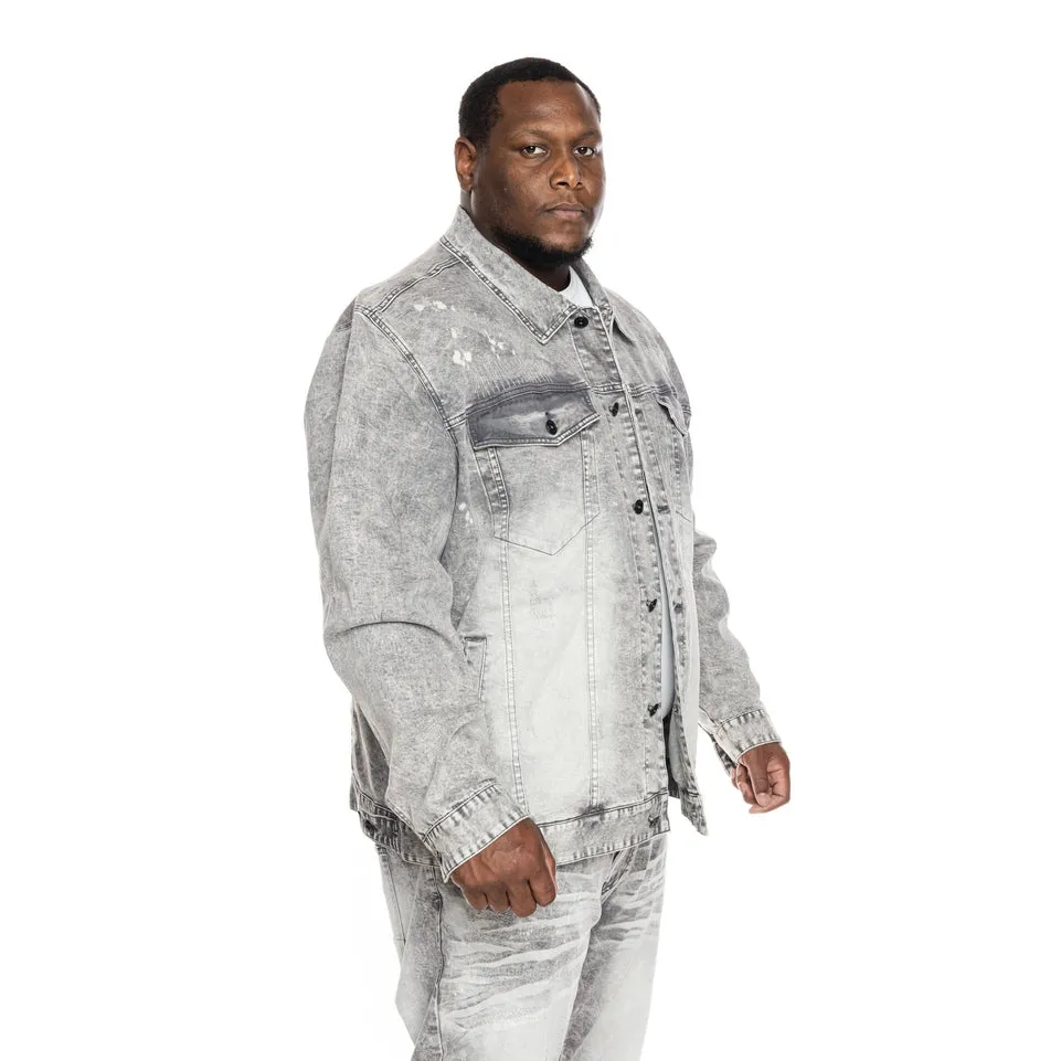 Big and Tall Bleached Detail Semi Basic Jean Jacket - Frost Grey