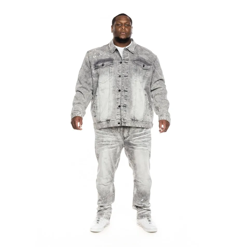 Big and Tall Bleached Detail Semi Basic Jean Jacket - Frost Grey