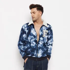 Blue Tie-Dye Sherpa Varsity Jacket