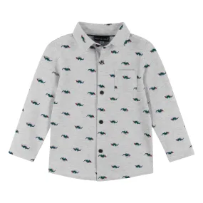 Boys Holiday Stegosaurus Pattern Button Down Shirt