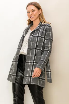 Casual Elegance Plaid Print Belted Coat