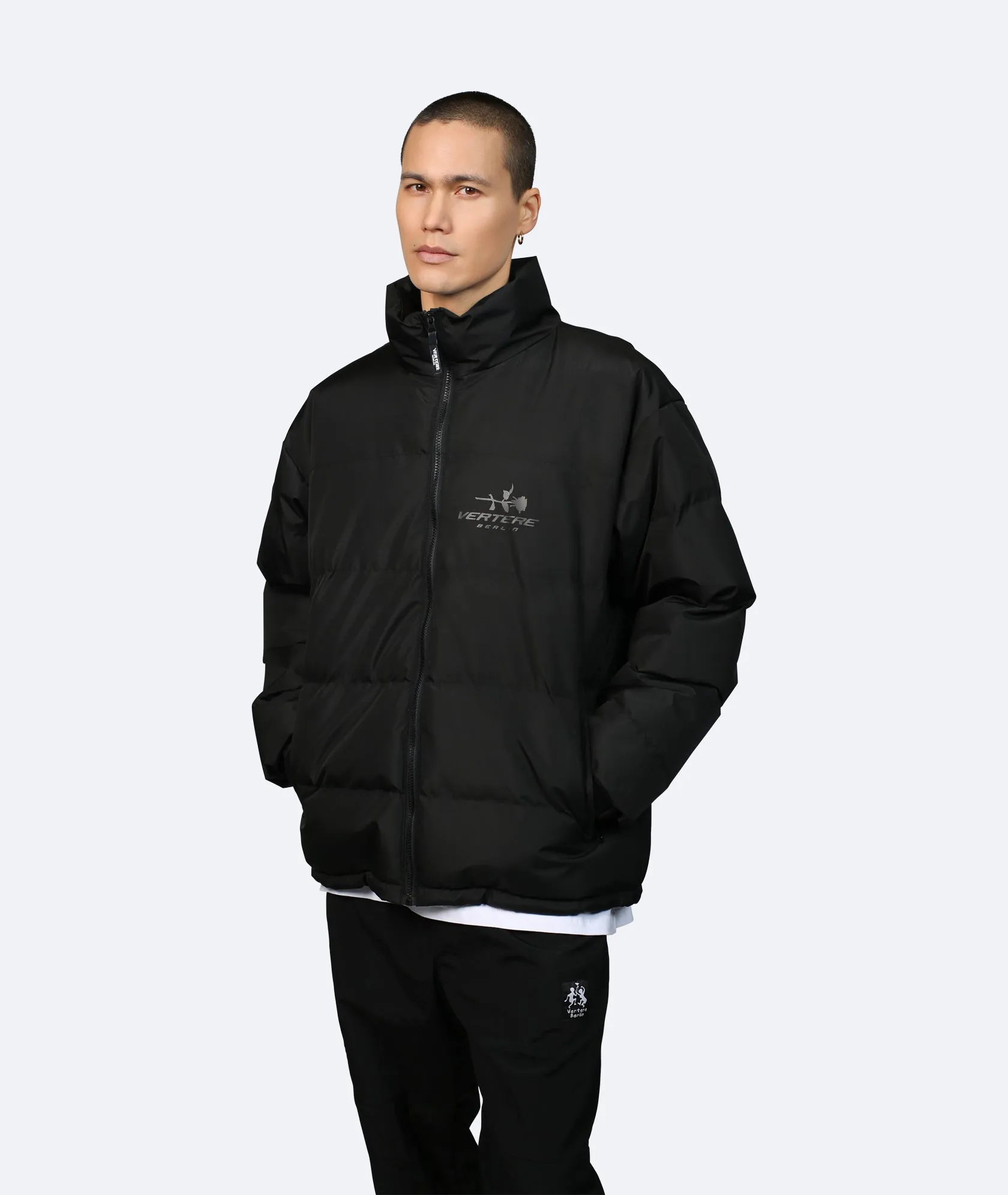 CHROME ROSE PUFFER JACKET - BLACK