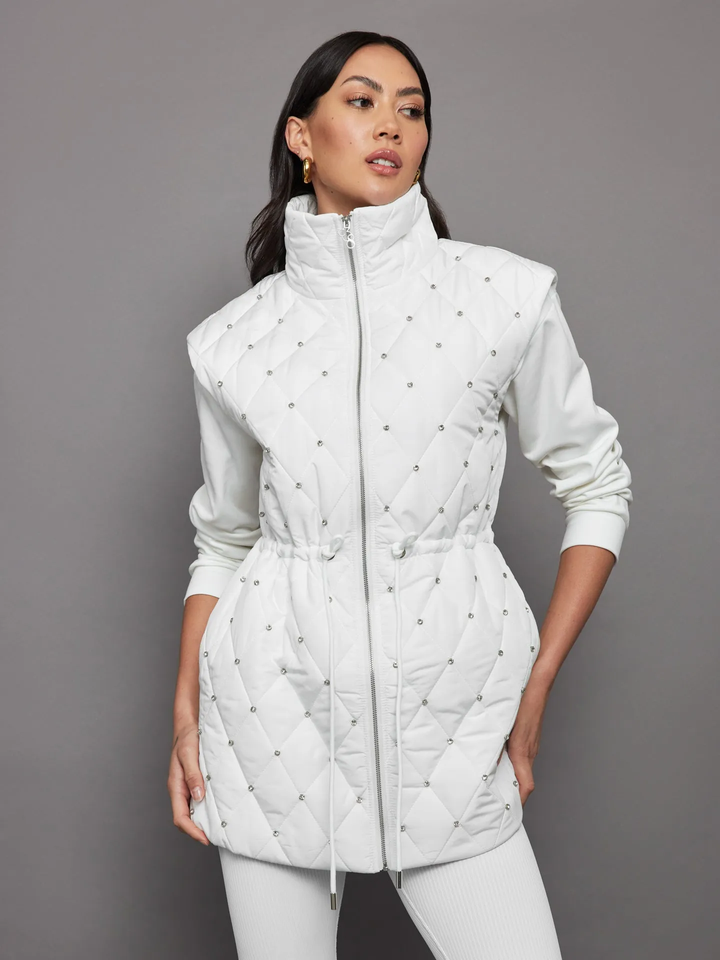 Diamond Quilted Puffer Vest - White