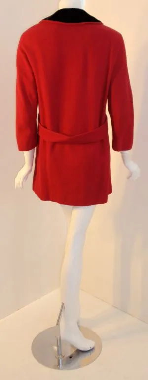 DON LOPER 1950s Red Wool Coat with Black Velvet Collar