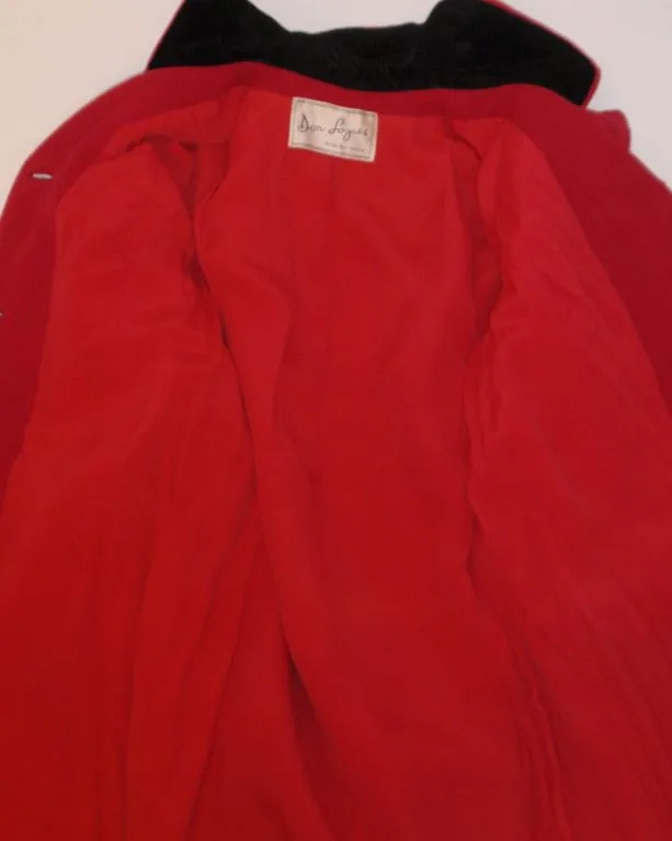 DON LOPER 1950s Red Wool Coat with Black Velvet Collar