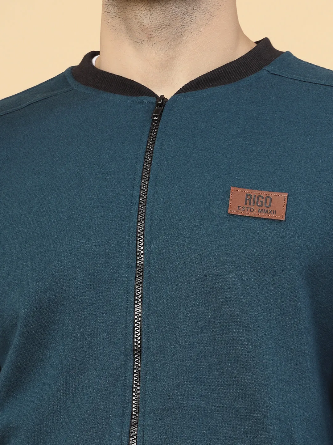 Front Zip With Mandarin Collar Fleece Bomber Jacket