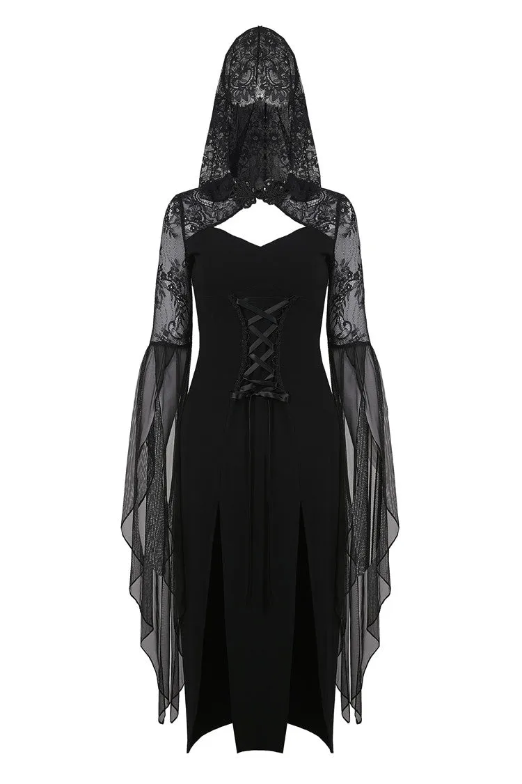 Gothic lacey hooded side slits maxi dress DW244