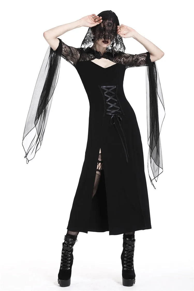 Gothic lacey hooded side slits maxi dress DW244