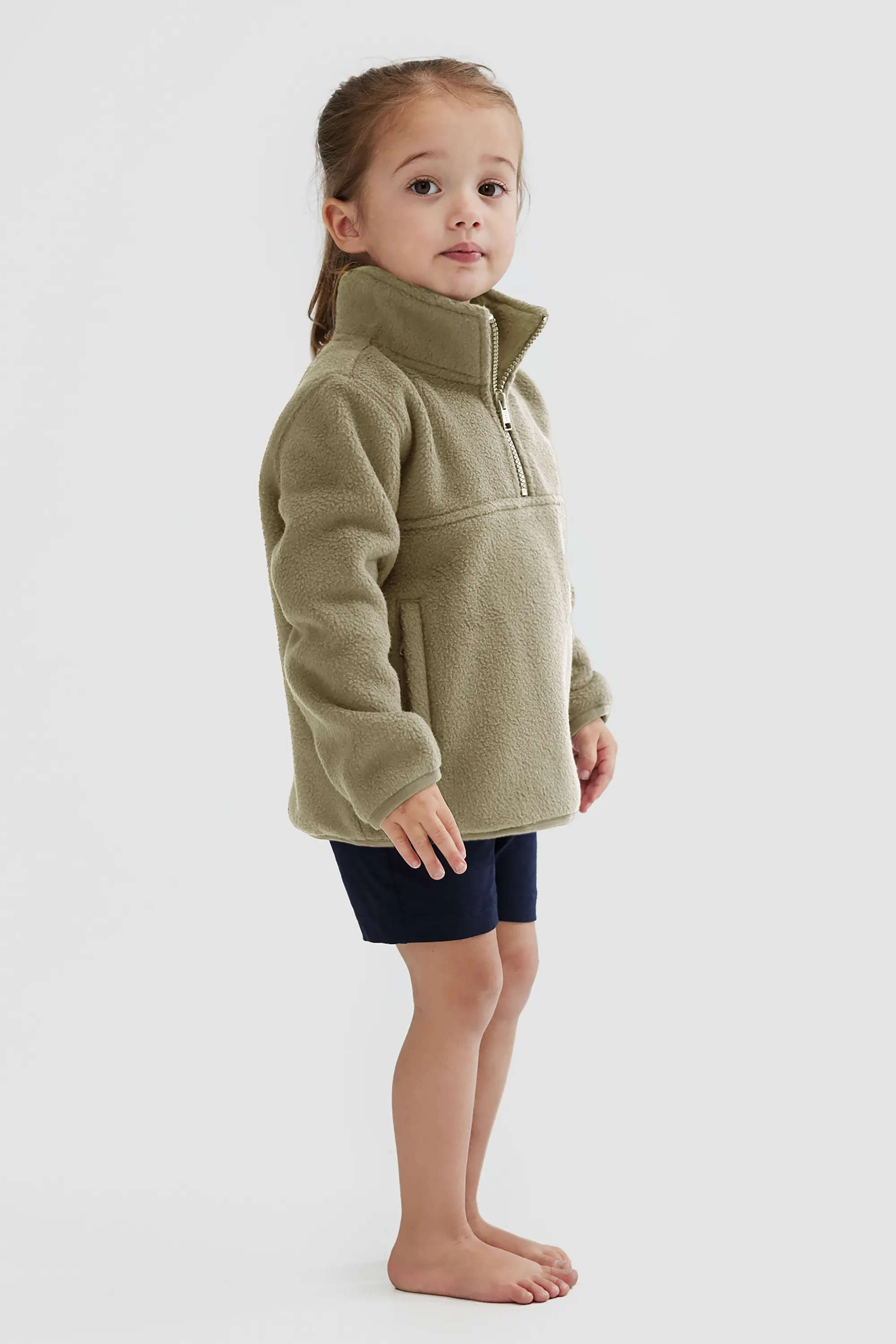 Jnr Sherpa Fleece Quarter Zip Moss