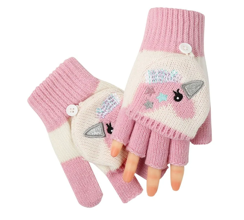 Kids Knit Unicorn Beanie & Gloves Set