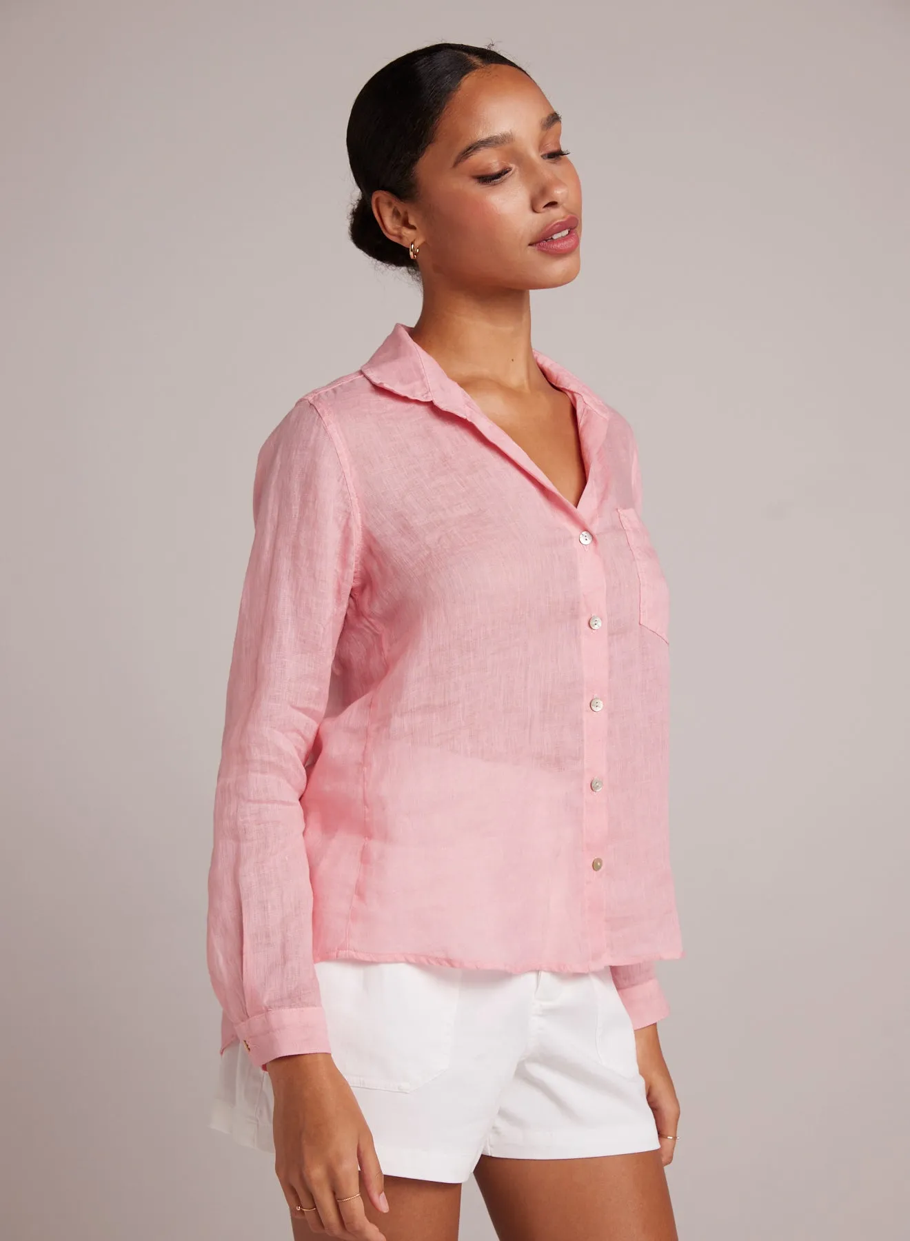 Linen Pocket Button Down - Blossom Pink