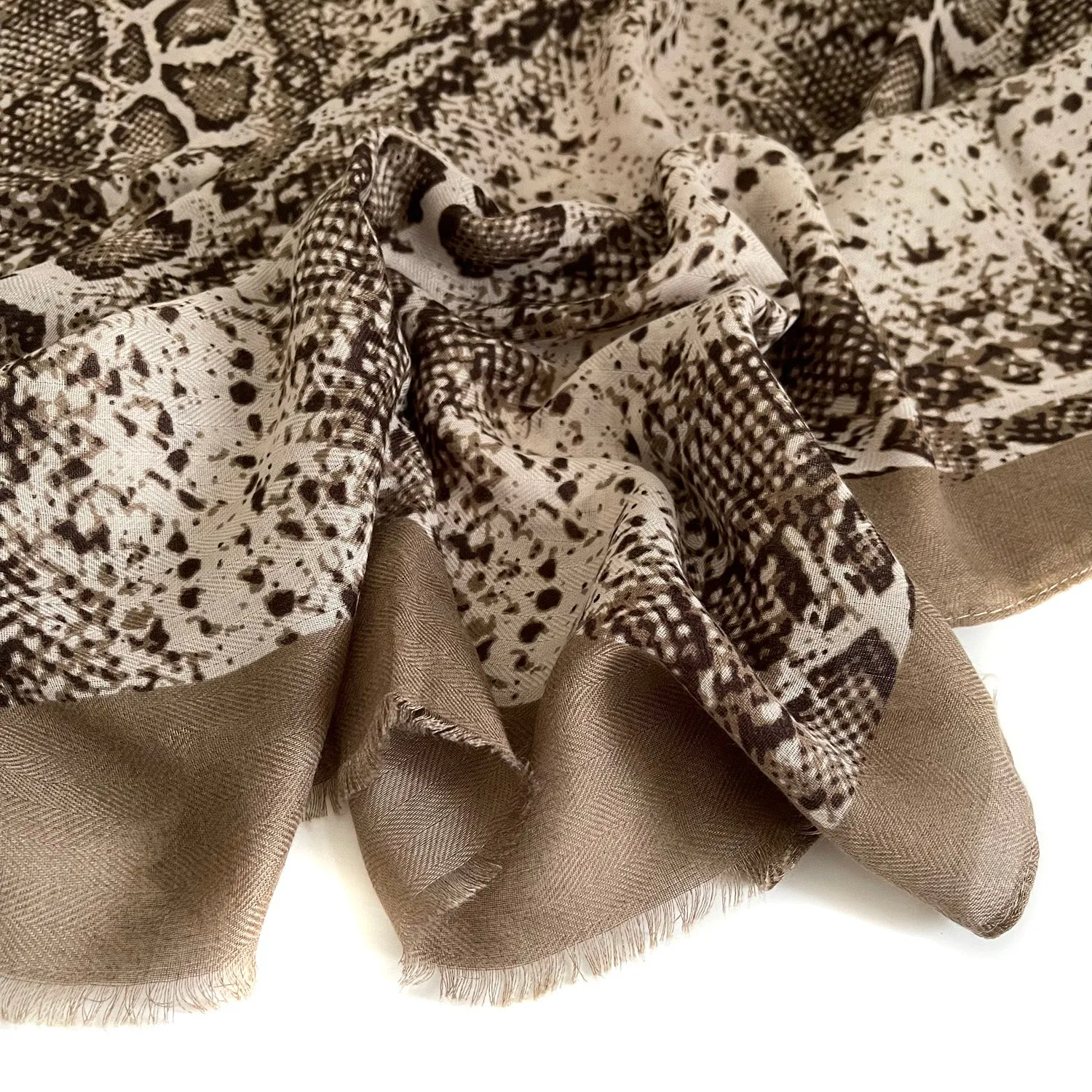 LONG TAUPE SNAKESKIN PRINT LIGHTWEIGHT SCARF