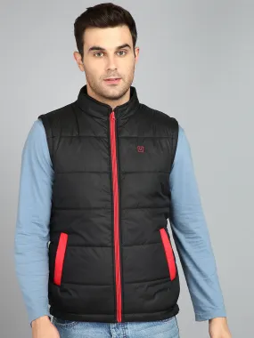 Men's Black Sleeveless Zippered Puffer Jacket