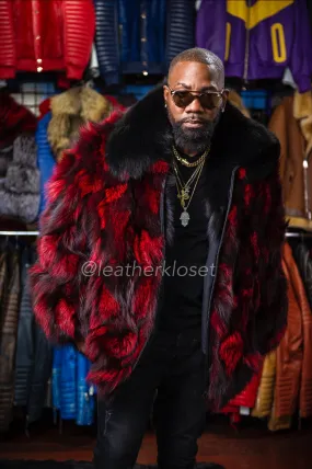 Men's Fox Fur Bomber Jacket [Black and Red]