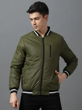 Men's Green Full Sleeve Zippered Bomber Jacket