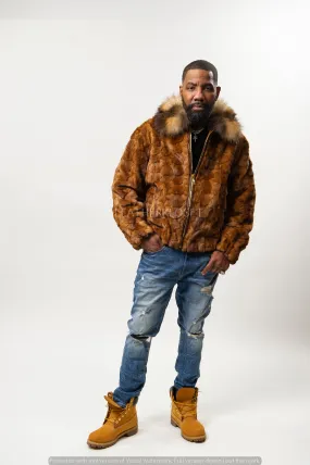 Men's Mink with Fox Fur Bomber Jacket [Whiskey]