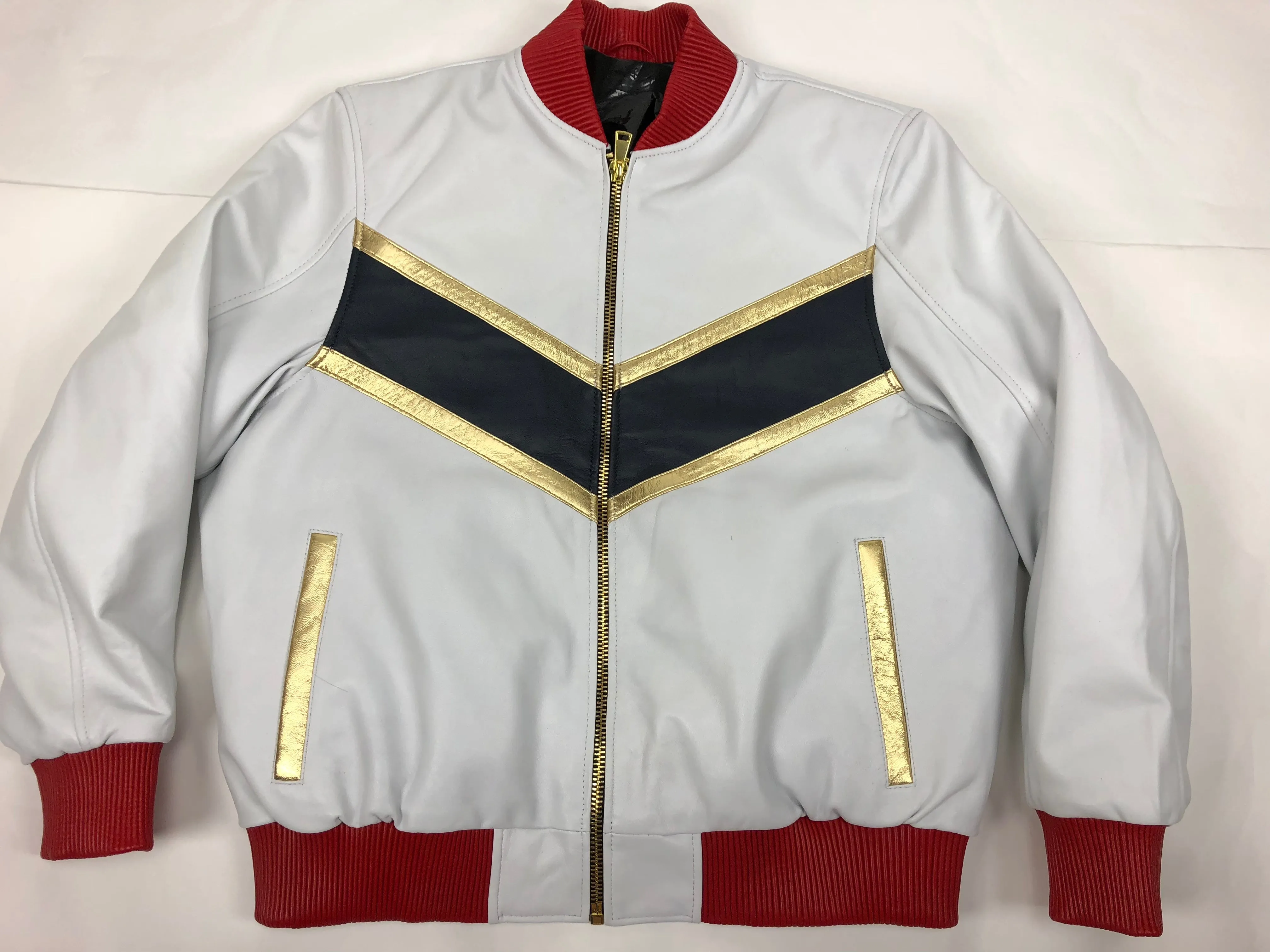 Men's V-Bomber Baseball Jacket [Gold/White/Navy]