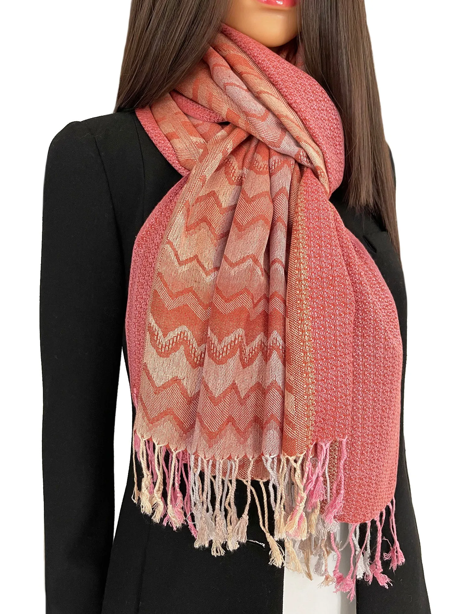 MULTICOLOUR PINK WAVE PRINT PASHMINA SHAWL SCARF