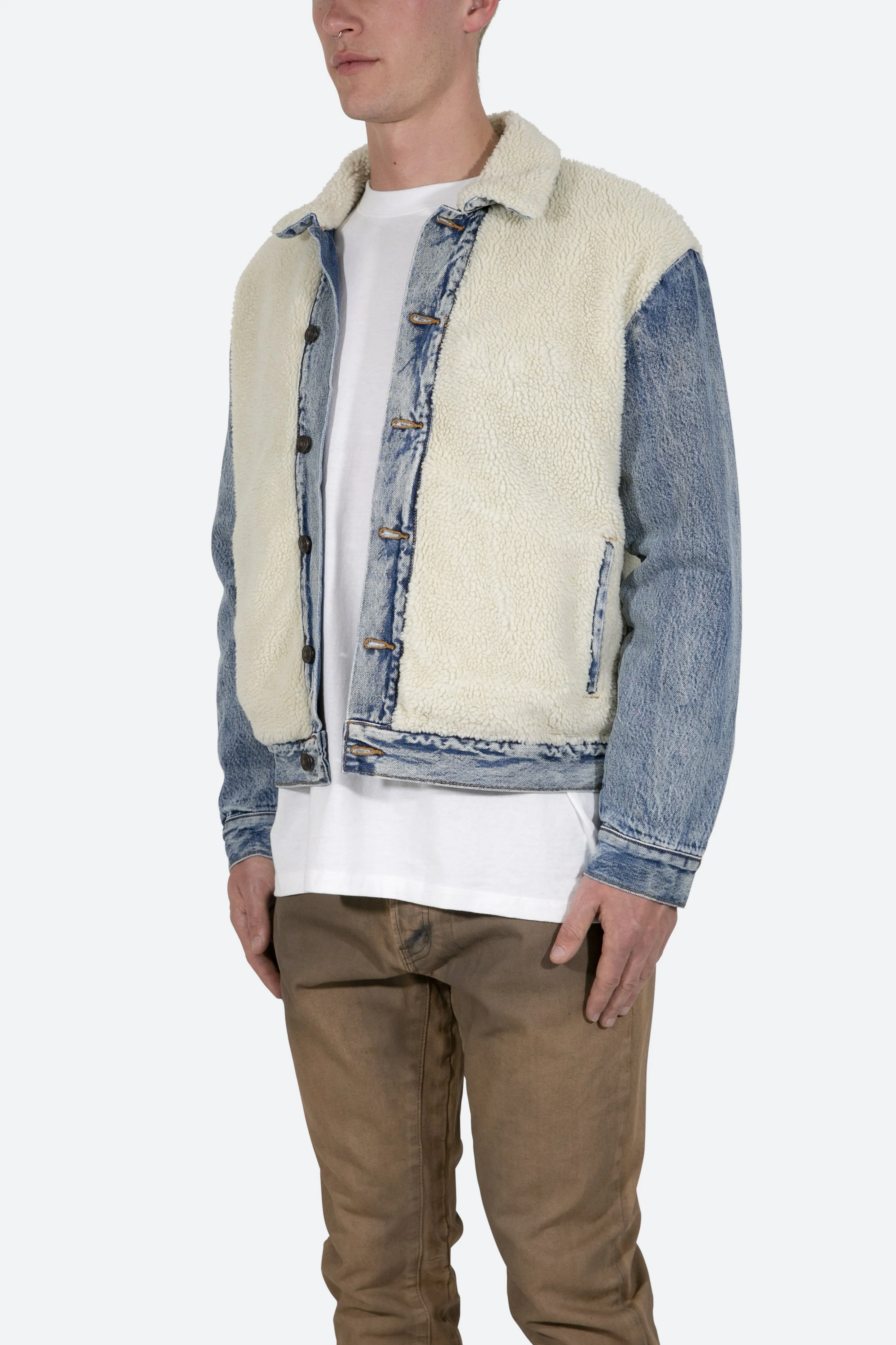 Sherpa Body Trucker Jacket - Blue/White