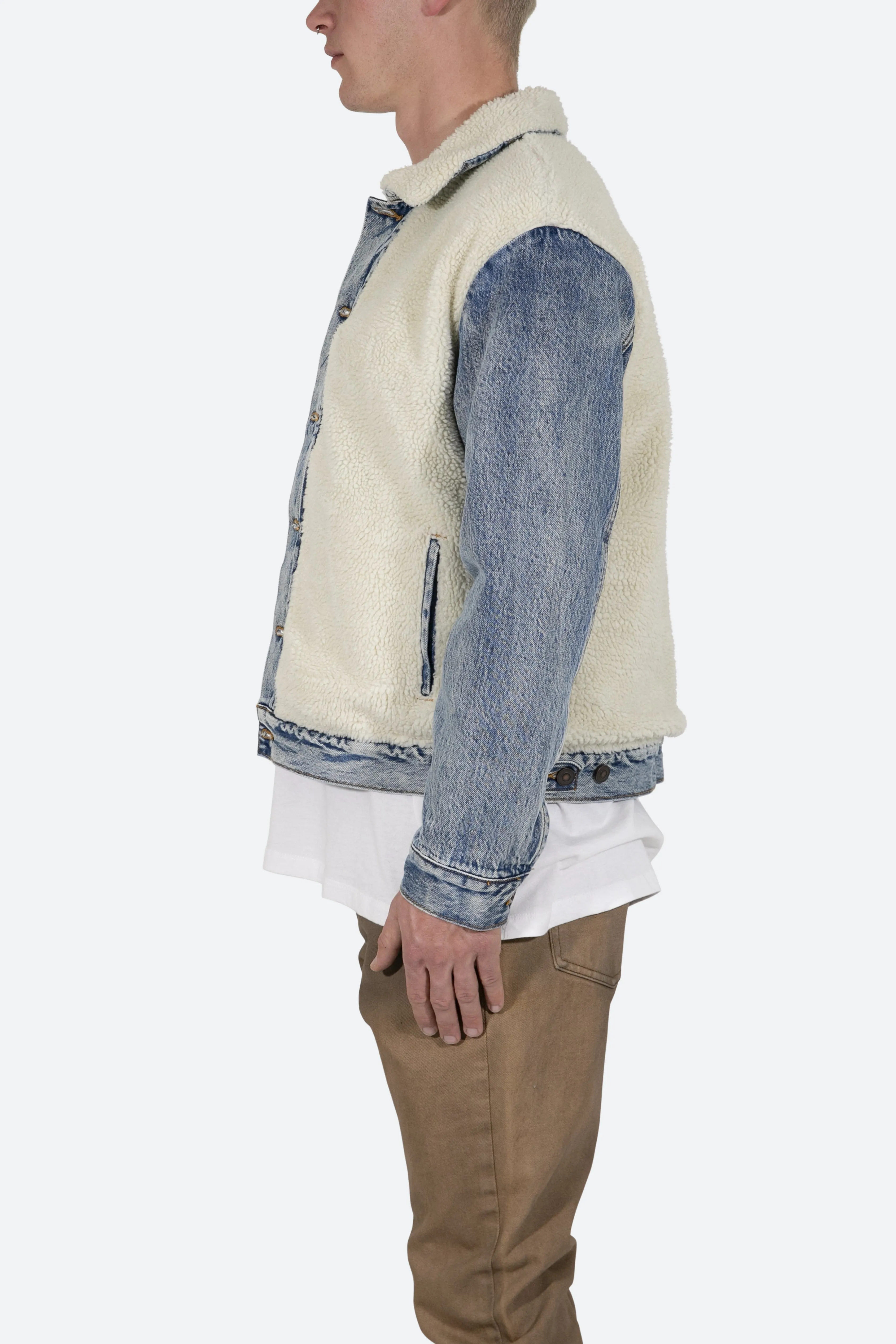 Sherpa Body Trucker Jacket - Blue/White