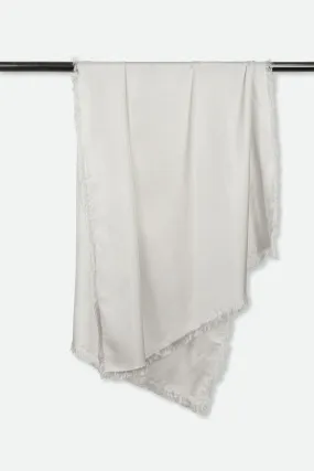 SILVER SILK TWILL FRINGED SCARF WRAP