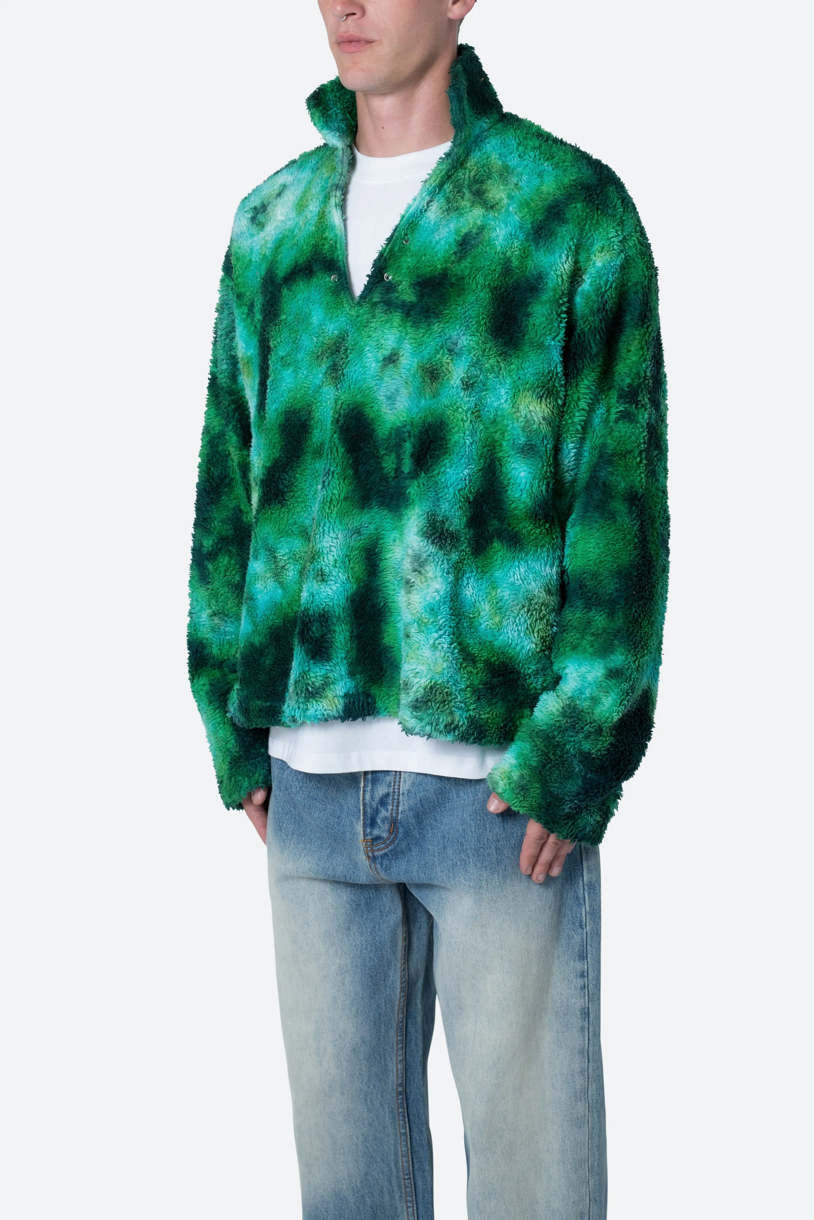 Tie Dye Sherpa Pullover Sweater - Green