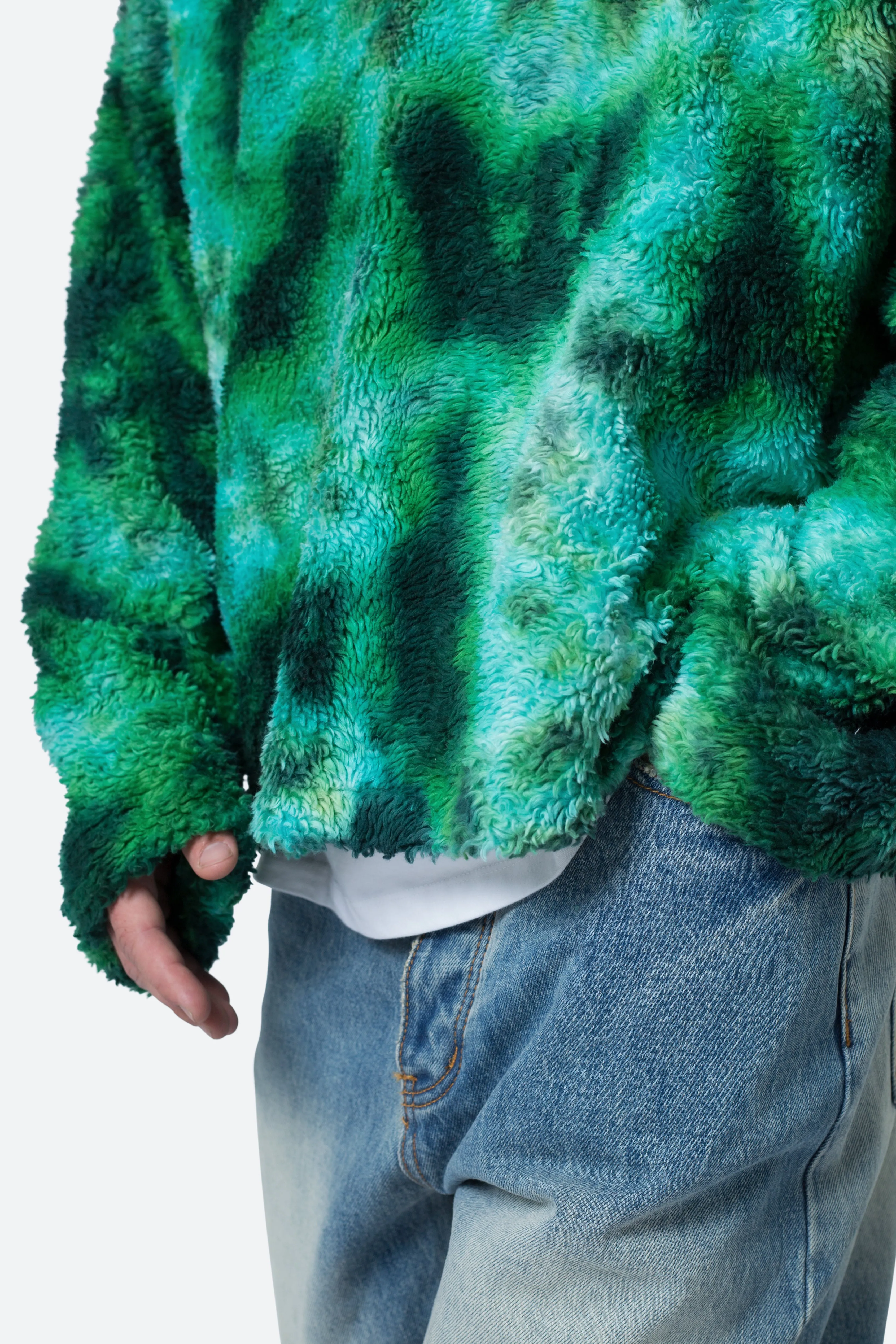 Tie Dye Sherpa Pullover Sweater - Green