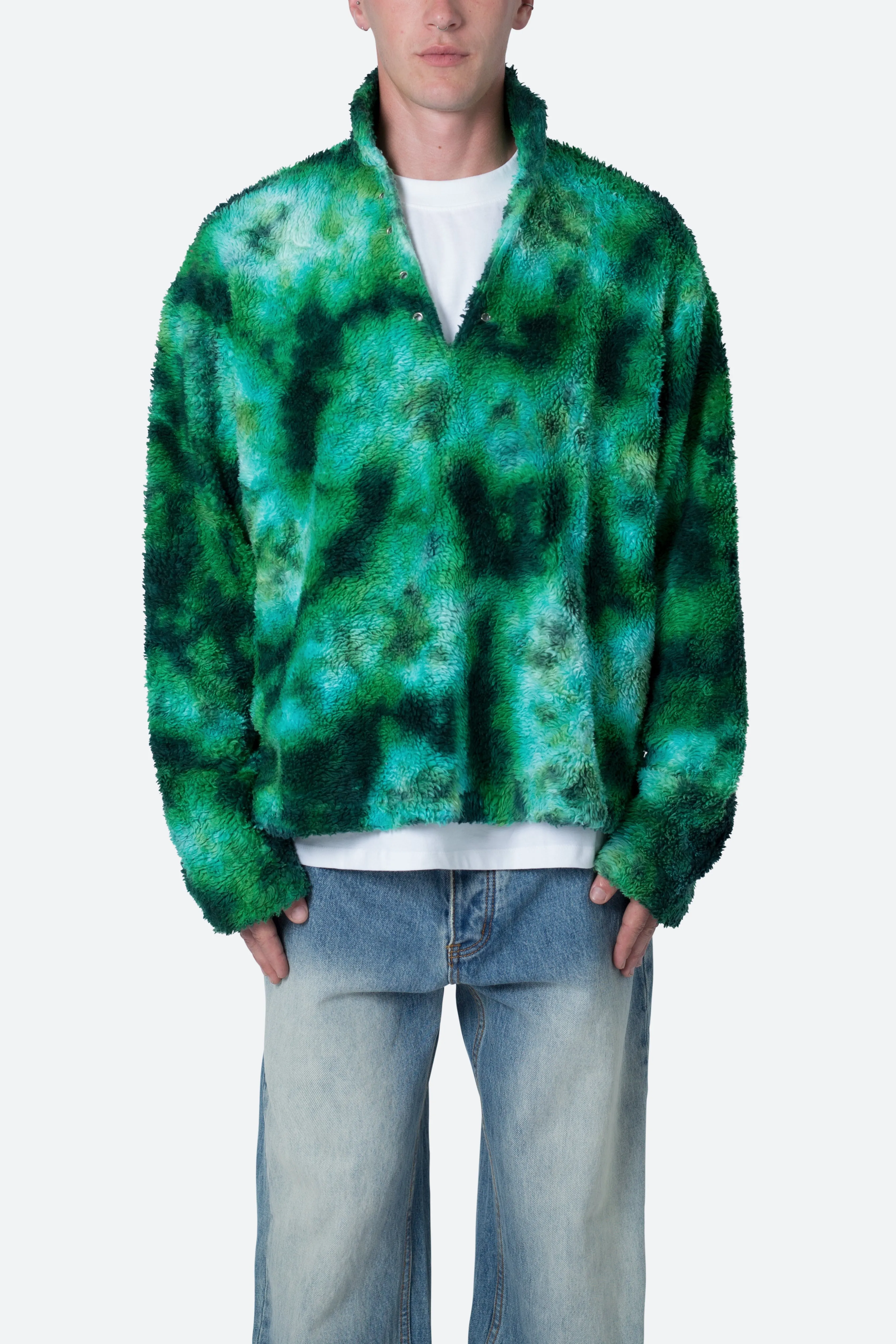 Tie Dye Sherpa Pullover Sweater - Green