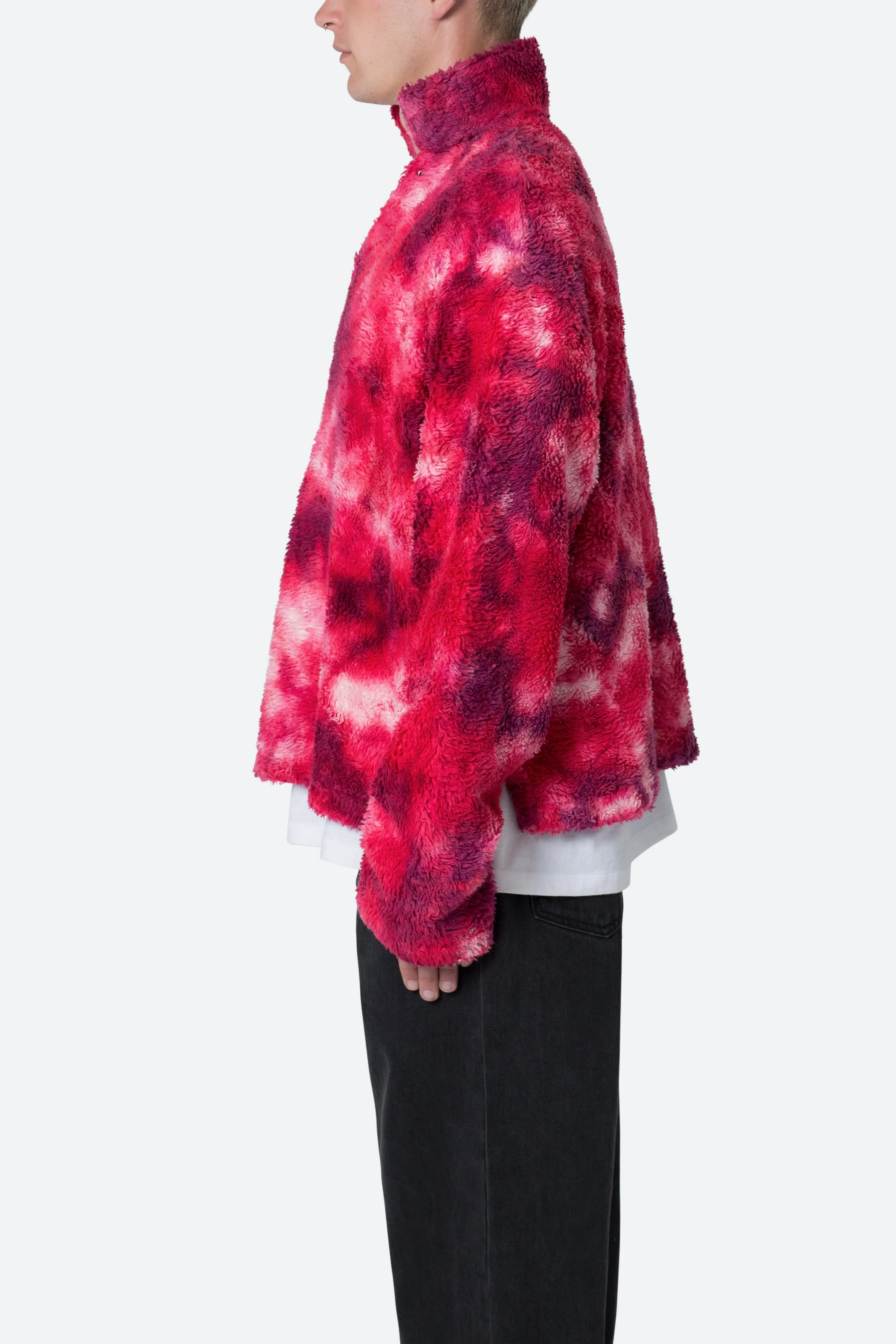 Tie Dye Sherpa Pullover Sweater - Magenta