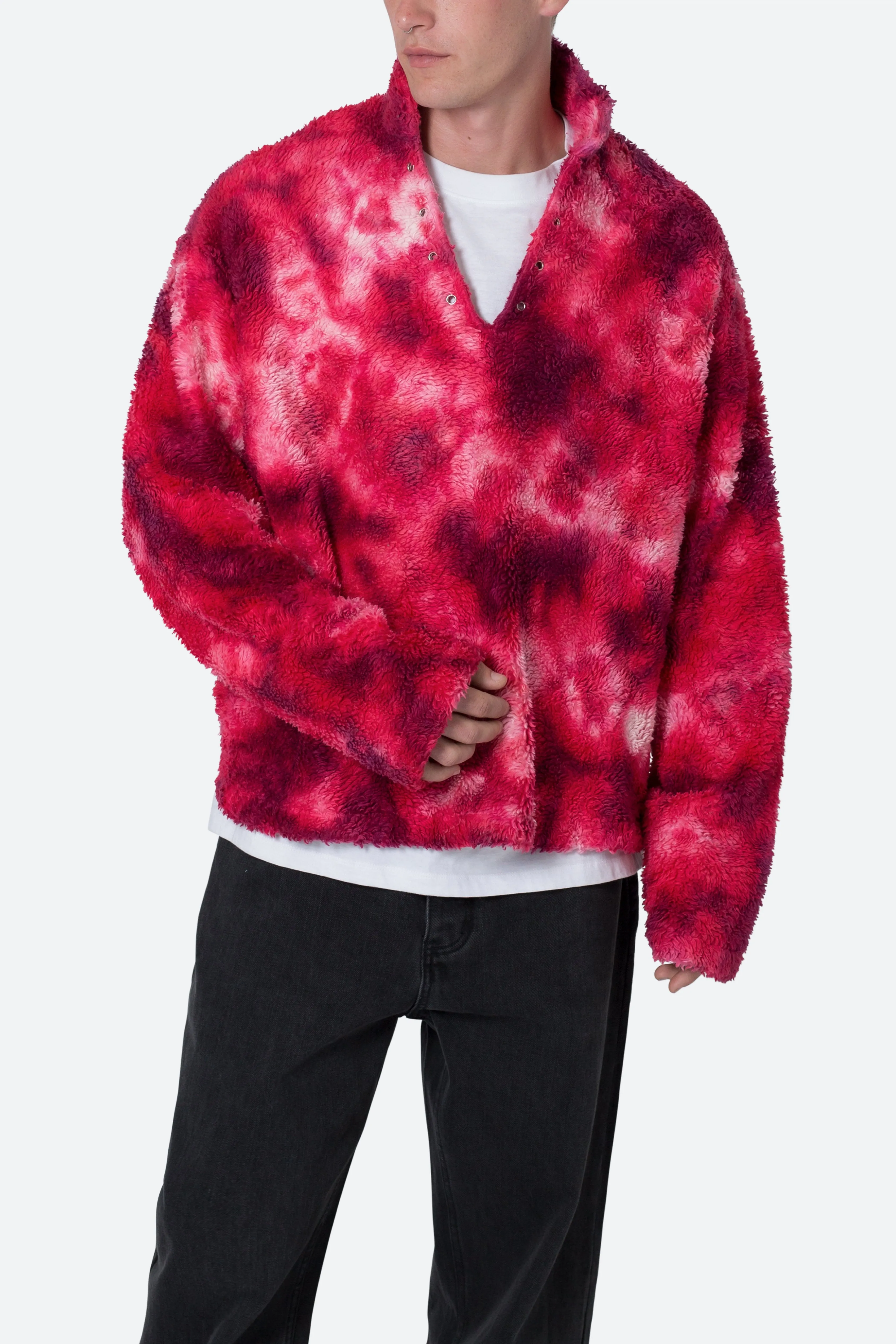 Tie Dye Sherpa Pullover Sweater - Magenta