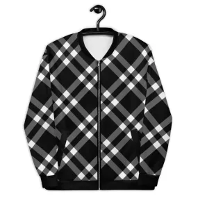 Unisex Bomber Jacket Black and White Gingham