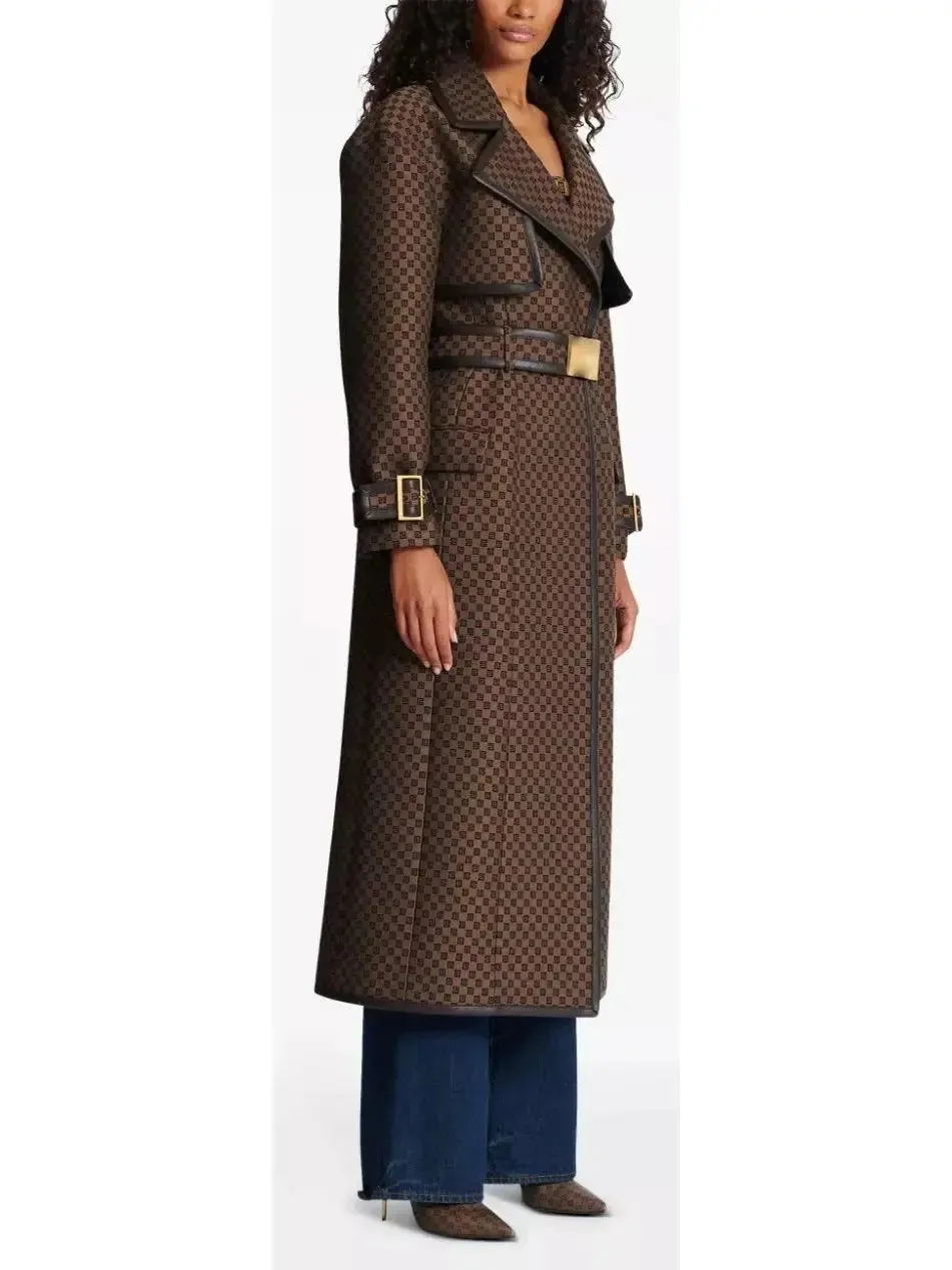 Women’s Belted Buckled Jacquard Monogram Trench Coat