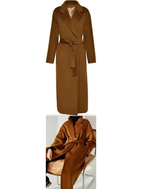 Women’s Belted Cashmere Wool Wrap Coat, Dark Caramel