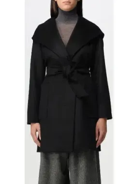 Women’s Belted Hooded Midi Coat in Black